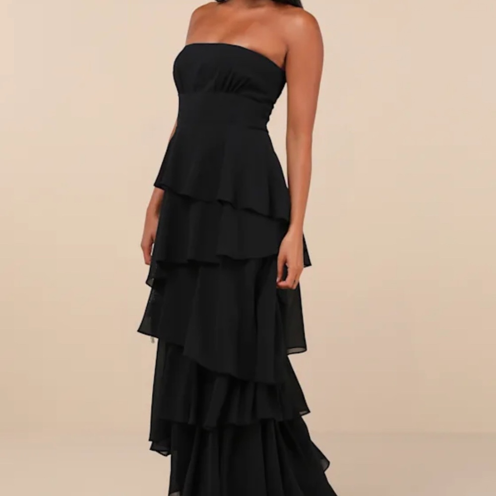 Lulus Gorgeous Essence Black Strapless Tiered Maxi Dress - Size M - Picture 4 of 6